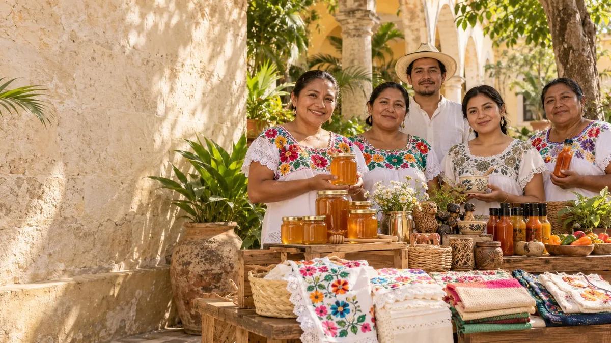 Emprendedoras y emprendedores de Yucatán mostrando productos locales